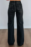 High-Waisted Flared Denim Jeans with Retro Wash &amp; Relaxed Silhouette