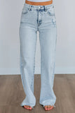 High-Waisted Wide-Leg Denim Jeans with Distressed Frayed Hem