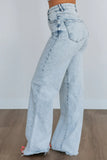 High-Waisted Wide-Leg Denim Jeans with Distressed Frayed Hem