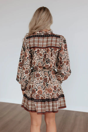 Long-Sleeve Paisley Shirt Dress