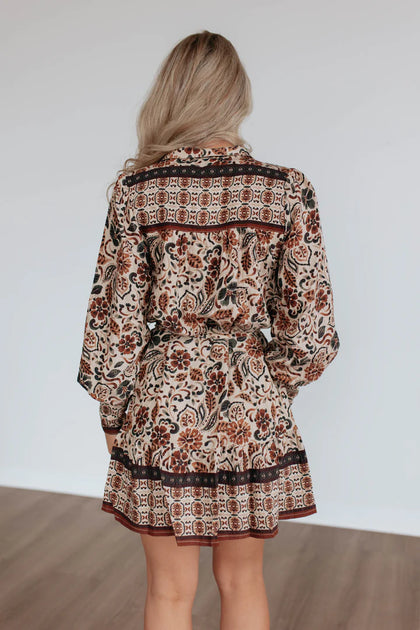 Long-Sleeve Paisley Shirt Dress